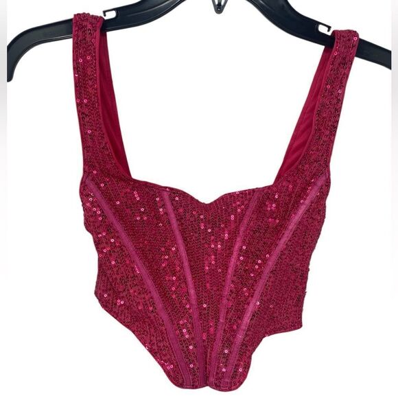 Hello Molly NWT Sz 2 Hot Pink Sequin Sexy Party Vibe Crop Top - Picture 3 of 11